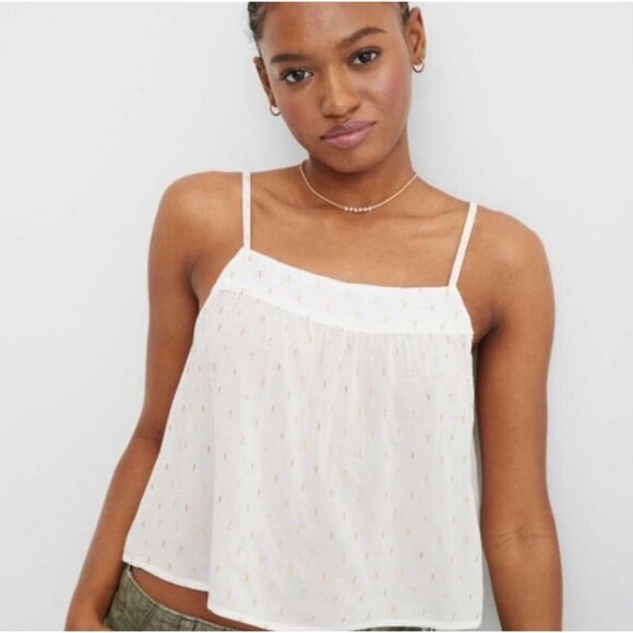 NWT Aerie White Gold Sparkle Cropped Adjustable Spaghetti Strap Tank Top Large - Picture 1 of 6